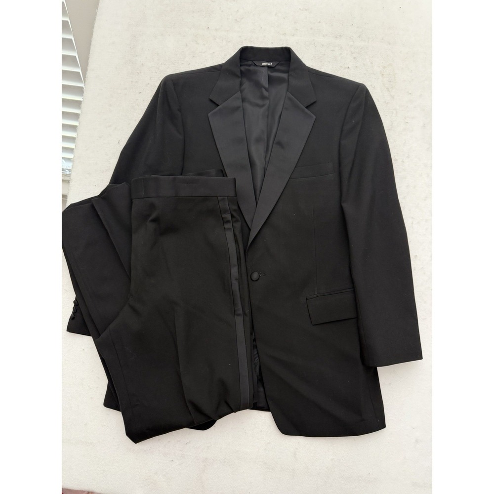 After Six Wool Tuxedo 42R Black Notch Collar Formal Suit 2P 34x29 Made in USA